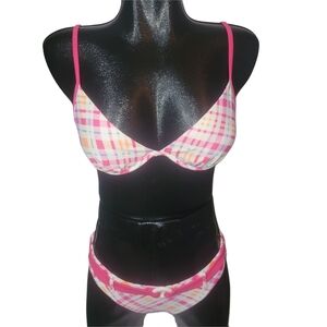 La Vie En Rose Pink and White Patterned Bikini Swimsuit Size M